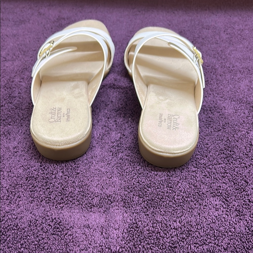 croft & barrow White Strappy Slide Sandals with Gold Buckle - Picture 2 of 4